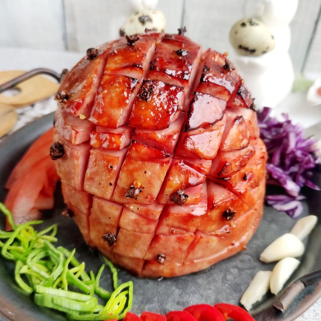 Easy air fryer ham with Honey and Brown sugar Glaze